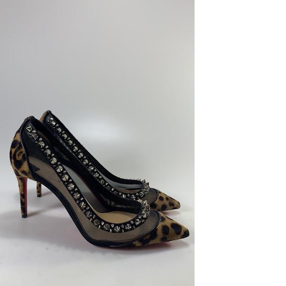 Galativi 85mm Leopard Print Pony Spiked Mesh Pumps heels D576 - Picture 3 of 12